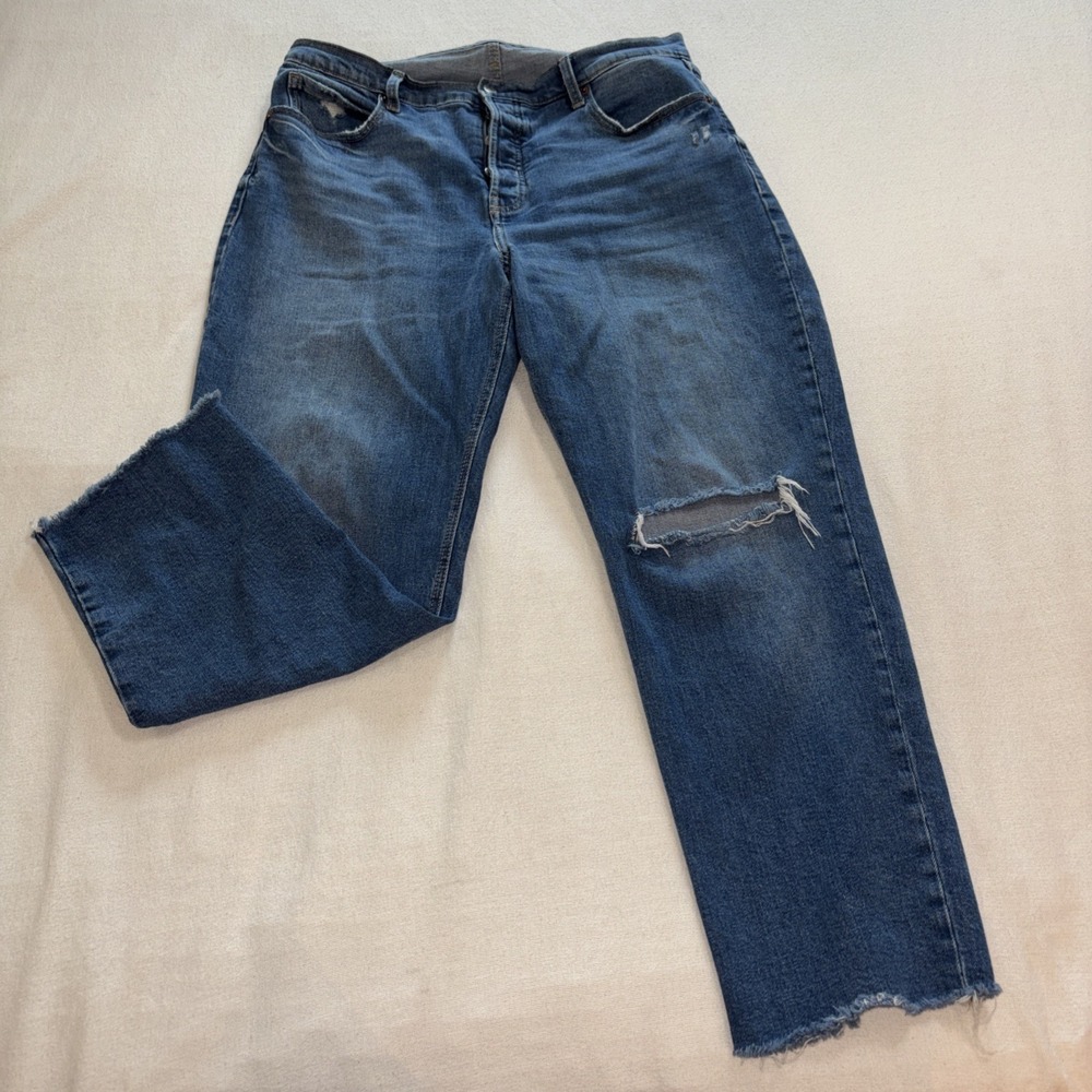 Old Navy Sky-Hi Straight Extra High Rise Button Fly Closure Frayed Hem Size 14